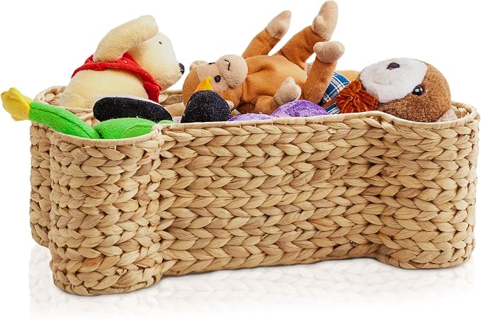 Casafield Dog Bone Shaped Storage Basket - Natural, Large Woven Water Hyacinth Pet Toy Organizer Bin - Image 6