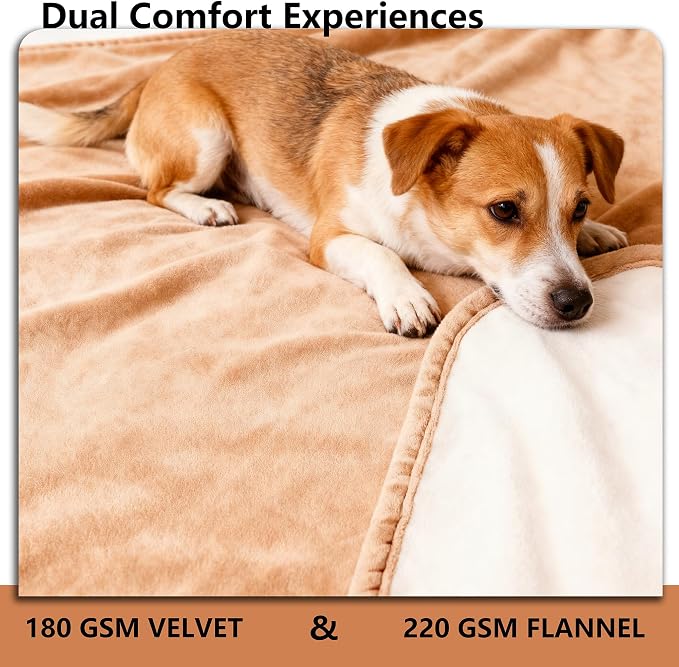 Waterproof Blanket - Reversible Dog Throw as Furniture Protector | Soft Velvet & Flannel, TPU Leak-Proof Liner, Machine Washable, Fits Couch and Bed, 68" x 82", Orange/Cream - Image 4