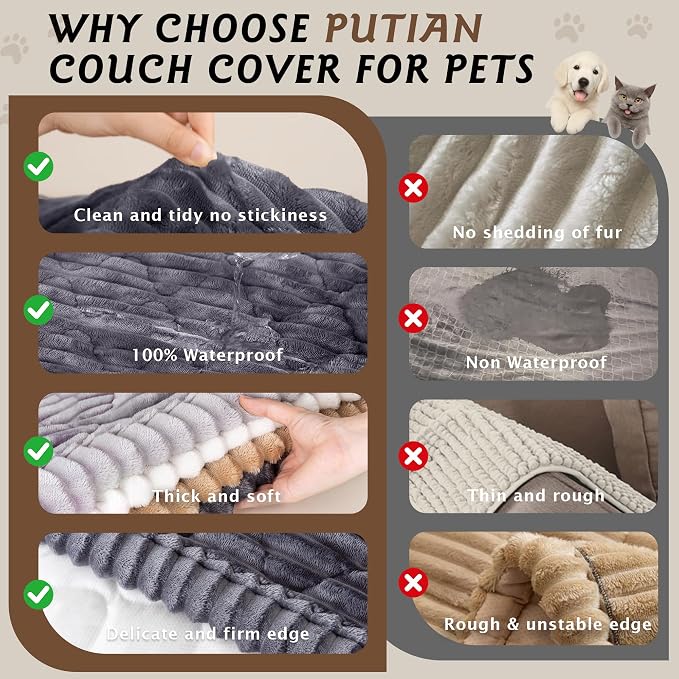 PuTian 100% Waterproof Fuzzy Couch Cover for Dogs Dark Grey 27.6"x59" | Pet Friendly Dog Mat for Couch, Waterproof Sofa Protector, Scratch Resistant Furniture Cover for Dogs, Machine Washable - Image 5