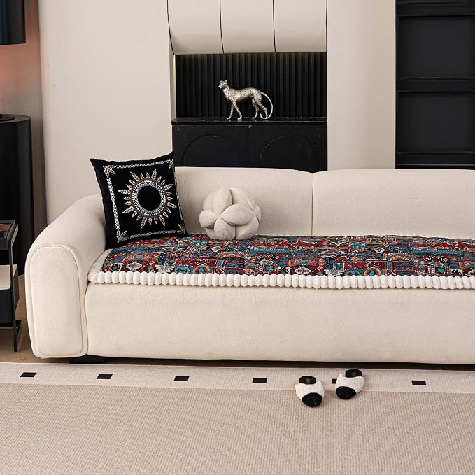 STACYPIK Vintage Abstract Geometric Pets Couch Cover for Living Room, Durable Pet-Scratch Resistant Sofa Cover for 3 Cushion Couch, Soft Plush Fluffy Couch Cushion Cover Washable Aesthetic-27.6X82.7IN - Image 8
