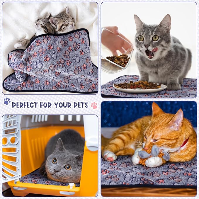 Tatuo 4 Pack Fleece Dog Blankets for Puppy Cats Multi-Size Sleep Mat for Pet Guinea Pig Soft Washable Warm Crate Bed Puppy Teething Toys Print Pattern Blanket Indoor(Blue,24 x 16 Inch,Paw) - Image 4
