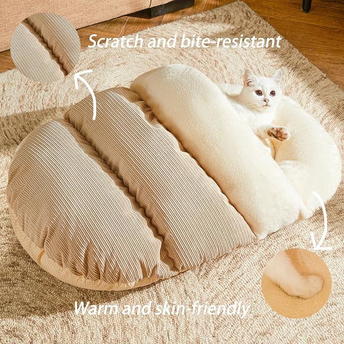 Romaneco Cat Bed - Pet Slipper Cave Bed for Indoor Cats and Small Dogs, Self Warming, Cozy & Soft Plush, Anti-Slip & Durable, Washable for Kittens and Puppies Under 15 lbs (24"x16", M, Light Brown) - Image 2