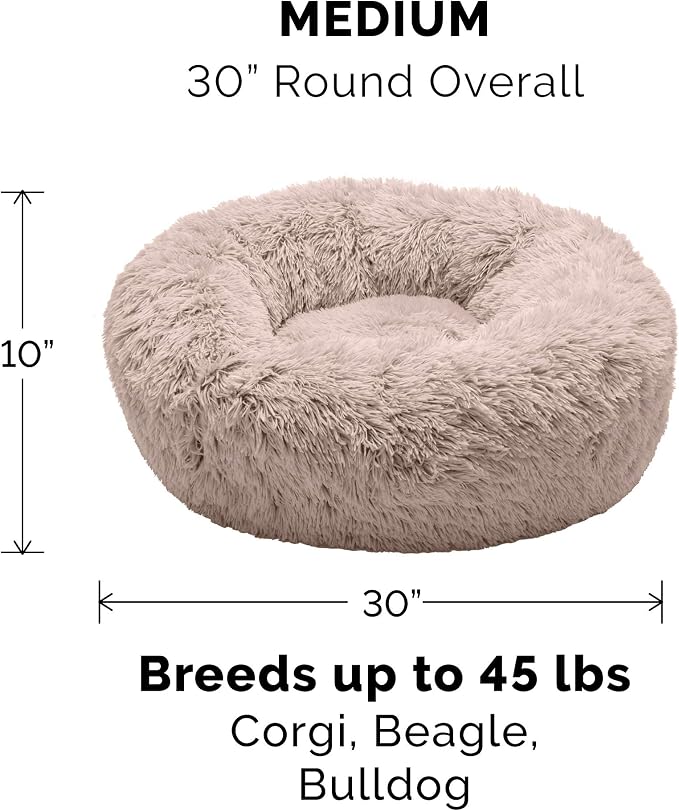 Furhaven Replacement Donut Dog Bed Cover Plush Long Faux Fur Calming Cuddler, Machine Washable - Taupe, Medium - Image 3