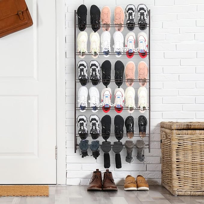 MyGift 5-Tier Wall Mounted Dark Brown Metal 18 Pair Boot and Shoe Storage Rack Organizer Stand - Image 3
