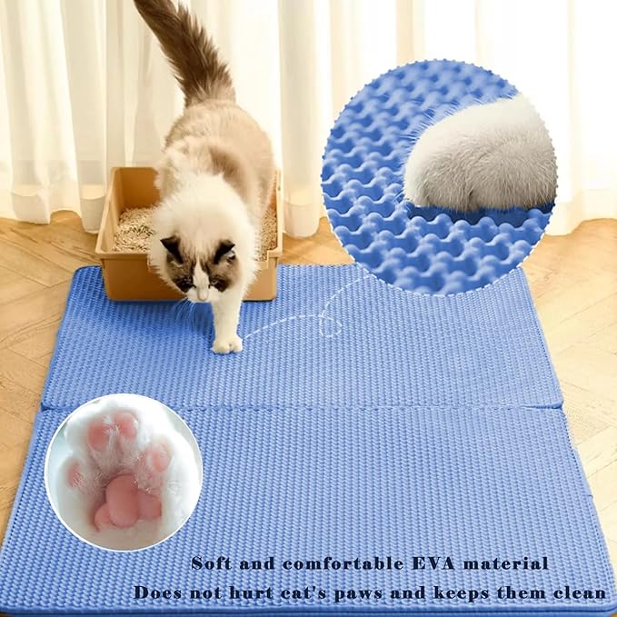 HCY&WLD Cat Litter Mat, Honeycomb Double Layer Cat Litter Trapping Mat, Waterproof Urine Proof Non-Slip, Scatter Control, Less Waste, Easier to Clean (Blue, 24" X 18") - Image 3