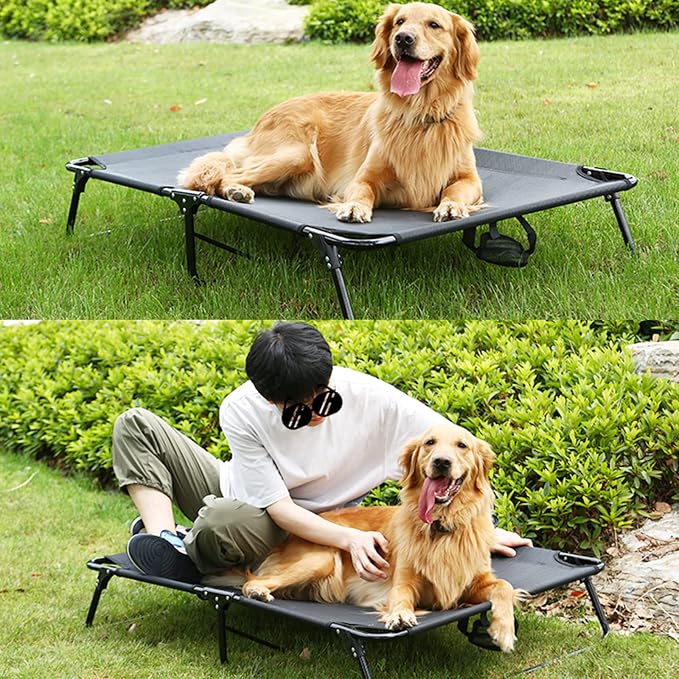 Outdoor Elevated Dog Bed Cooling Raised Dog Cots Black Pet Beds with Breathable Mesh Folding Large Pet Hammock Bed Multiple Sizes for Small Meduim Large Dogs - Image 6