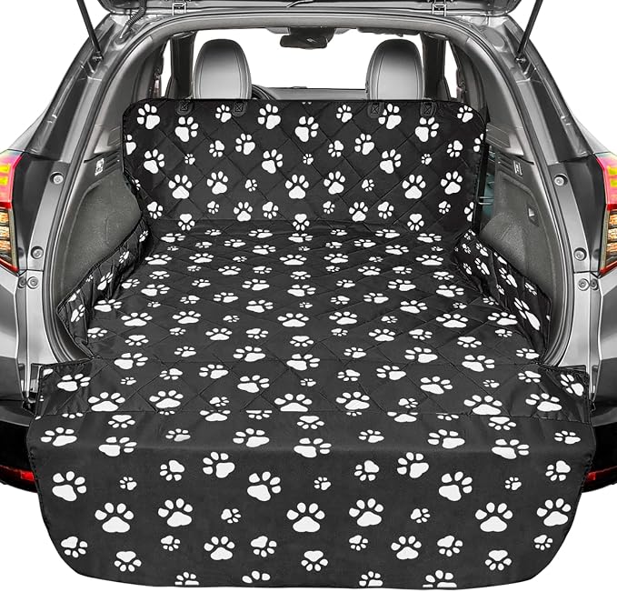 F-color SUV Cargo Liner for Dogs - Heavy Duty Cargo Cover for Mid-Size SUVs | Water Resistant, Bumper Flap, Non-Slip Mat, Car Trunk Dog Car Seat Cover Prevents Scratches Pet Hair Mud Dirt for Sedans Vans by F-color