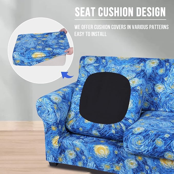 hyha Stretch Couch Cover, Sofa Covers for 2 Separate Cushion Couch Washable | Loveseat Cover, Floral Pattern, Printed, 3 Pieces, 2 Seater Furniture Protector with Elastic Bottom for Dogs, Pet Friendly - Image 2