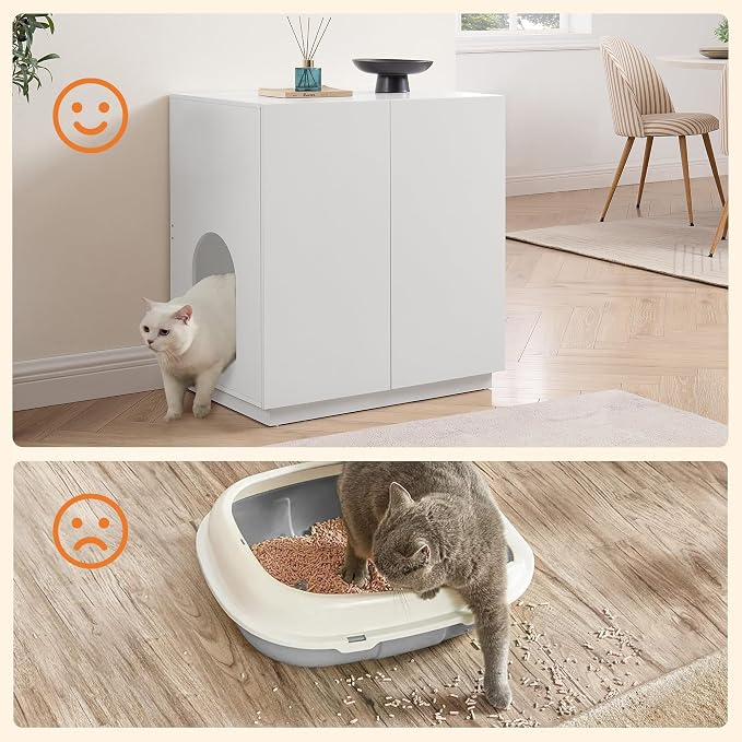 unipaws Tall Cat Litter Box Enclosure for Tall or Top Entry Litter Box | Hidden Litter Box Cover with Shelves, Kitty Enclosed Litter Box Cabinet, Cat Box Furniture - Image 4