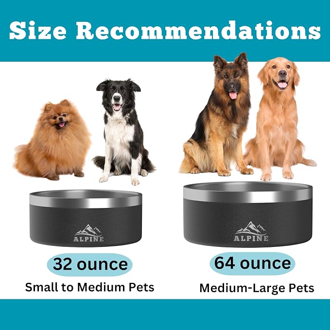 ALPINE Set of 2 Stainless Steel Dog Bowls, Non Slip, Metal Pet Bowl for Food and Water, Double Walled Insulated, Rustproof, Dishwasher Safe (64 oz, Sky Blue) - Image 5