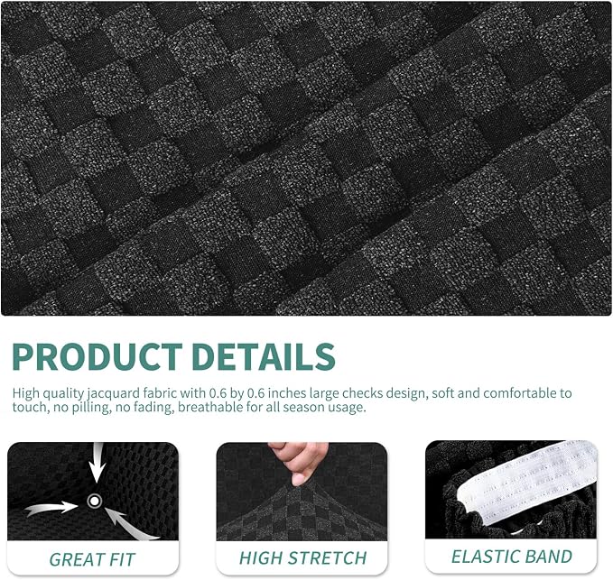YEMYHOM Latest Checkered 4 Pieces Couch Covers for 3 Cushion Couch Extra Large High Stretch Thickened Sofa Cover for Dogs Furniture Protector Sofa Slipcovers (Black Checkered), 91"-110"(3 Cushions) - Image 4