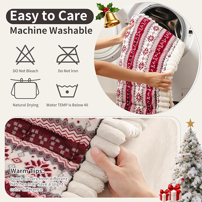Plush Warm Sofa Cover, Pet Couch Cover for 2-3 Seater Sofas, Sofa Covers for Pet Washable, Non-slip Christmas Couch Covers for Pets, Dog Couch Protectors for Christams(1PC,Dark Red,27.6"×70.9") - Image 2