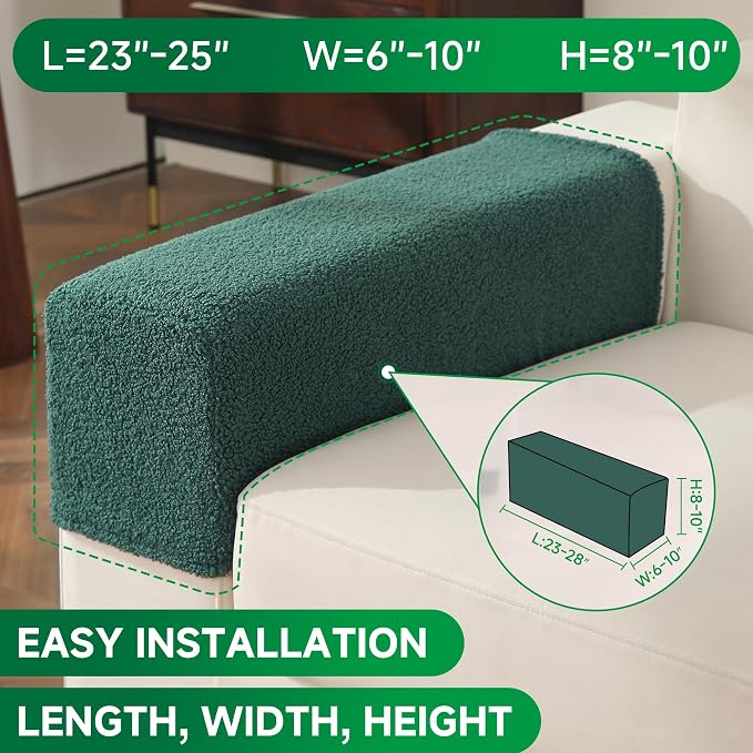 OHSIO Couch Cushion Covers for Sectional Sofa, Stretch Soft Sofa Slipcovers Washable Wear-Resistant Universal Furniture Protector for Living Room(1 Piece Armrest Cover, Green) - Image 2