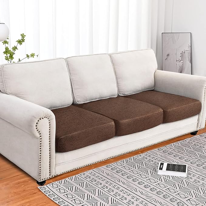 molasofa Leather Like Couch Cushion Covers Sofa Slipcovers Sets Couches Furniture Protector Covers for Sectional Armchair Loveseat Stretch Spandex Fabric, Machine Washable (3 Cushion Sofa, Brown) - Image 2