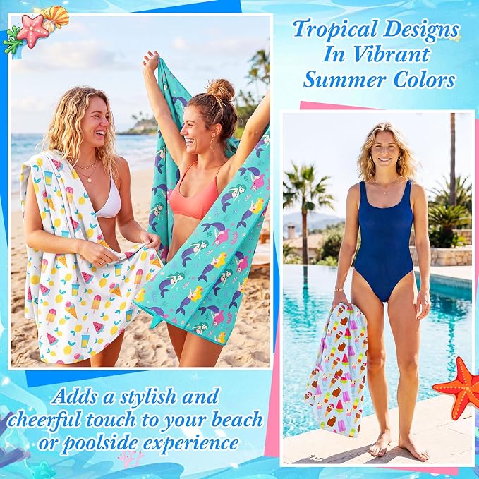 Peryiter 48 Pcs Microfiber Beach Towel with Bags Bulk, 24 Large Quick Dry Pool Towels and 24 Storage Bags, 28 x 55 Inch Ice Cream Mermaid Blanket for Beach Swimming Summer Party Camping Travel Women - Image 5