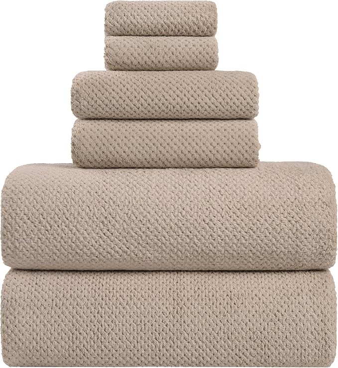 Extra Large Bath Sheets Set 6-Piece, 2 Bath Towels 40x80 Inches, 2 Hand Towels, 2 Washcloths, Soft Absorbent Quick Dry Microfiber Towels for Bathroom Beach Pool Gym Spa, Beige by BXRBXRTowels