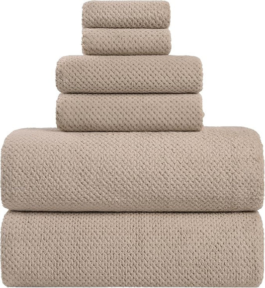 Extra Large Bath Sheets Set 6-Piece, 2 Bath Towels 40x80 Inches, 2 Hand Towels, 2 Washcloths, Soft Absorbent Quick Dry Microfiber Towels for Bathroom Beach Pool Gym Spa, Beige by BXRBXRTowels