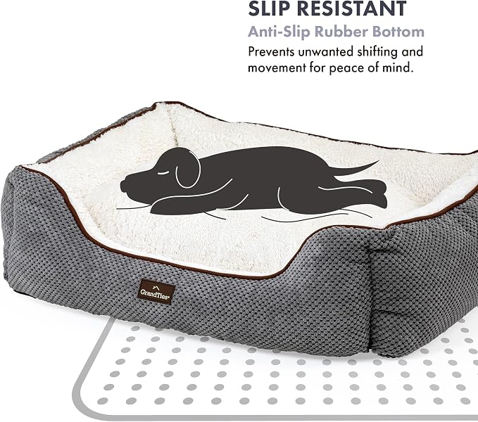 GrandTies Fluffy Dog Beds for Small Medium Large Dogs & Cats, Machine Washable Dog Bed, Rectangle Breathable Soft Calming Sleeping Warming Pet Beds with Waterproof & Non-Slip Bottom (M 34", Moonlight) - Image 5