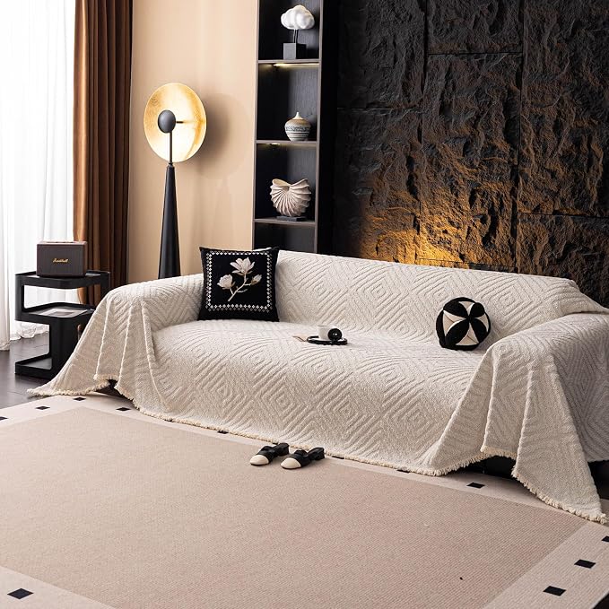 ROOMLIFE Couch Cover 3 Cushion Sofa, Washable Non Slip Furniture Sofa Protector Cover, Soft Chenille Sofa Slipcovers Sectional L Shape Dogs Couch Cover Throw Blanket with Tassels 71''X118'' - Image 8