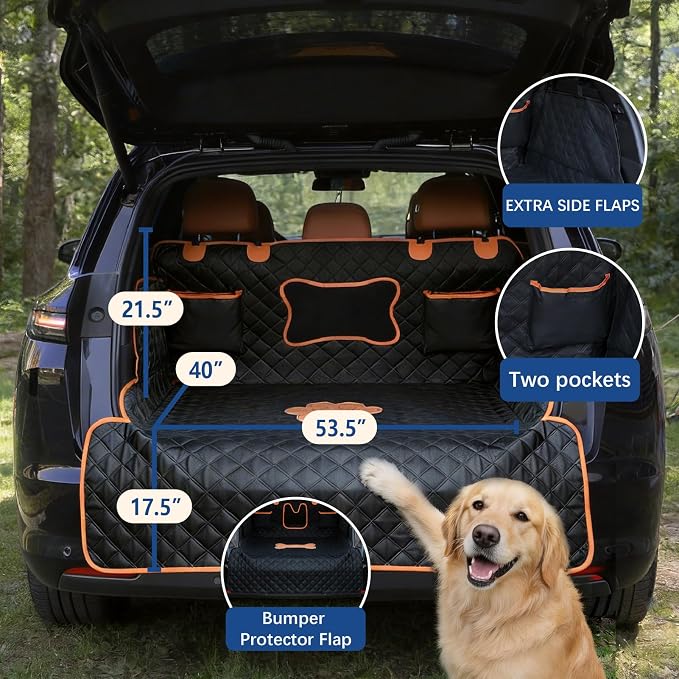 SUV Cargo Liner for Dogs,Waterproof Dog Trunk Cover with Side Flaps | Material: Waterproof PU Leather | Protection: 12.60" Side Flaps & 17.72" Bumper Flap | Fit: Most SUVs | Non-Slip Design - Image 4