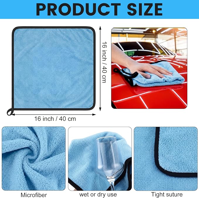 Tallew 60 Pcs Light Blue Microfiber Towels: 16"x16" Microfiber Drying Towels Bulk Micro Fiber Car Cleaning Cloth for Cars Drying Washing Polishing Cleaning Household Supplies - Image 2