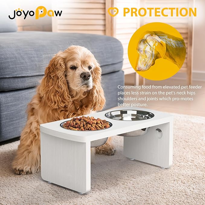 Elevated Dog Bowls, Waterproof Raised Dog Bowl for Medium Dogs, HIPS Poly Lumber Stand with 2 Stainless Steel Bowls, Indoor & Outdoor Use (7'' Tall-40 oz Bowl, White) - Image 3