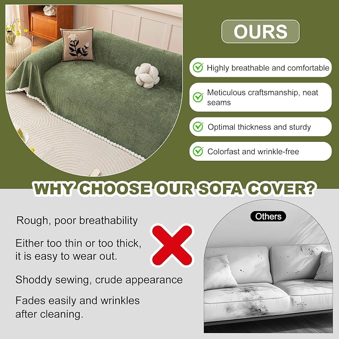 ROOMLIFE Boho Couch Covers for Sofa Washable for 3 Cushion Couch Chenille | Furniture Protector Sofa Couch Cover for Dogs, Soft Breathable Sofa Slipcover, Couch Throw Blankets with Tassels 71''X134'' - Image 6