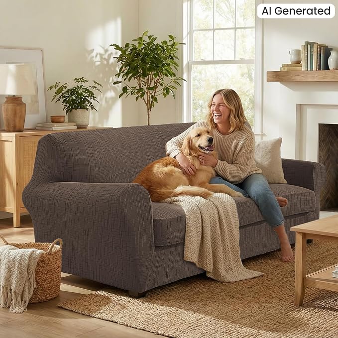 4 Piece Stretch Sofa Covers for 3 Cushion Couch, Non Slip Couch Covers for Sofa, Pet Couch Cover Washable, Couch Slipcover for Dogs, Kids (Light Brown), 91"-110" (3 Cushion XL Sofa) - Image 3