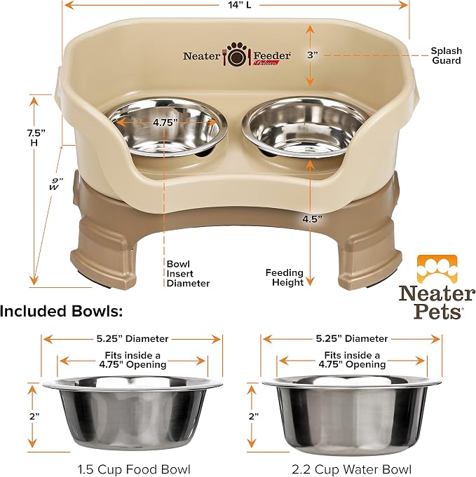 Neater Feeder Deluxe Mess-Proof Elevated Dog Bowls for Small Dogs (Up to 19 lbs), 2 Height Adjustable (6” & 7.5”) No-Spill Raised Dog Bowl Stand, Stainless Steel Food Bowl Set, Made in USA, Cappuccino - Image 8
