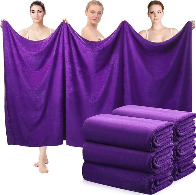 Mixweer 6 Pcs Oversized Bath Towels, 40 x 80 Inch Giant Microfiber Jumbo Bath Sheets Soft Bathroom Microfiber Quick Dry Absorbent Shower Towels for Spa Camping Beach(Dark Purple) by Mixweer