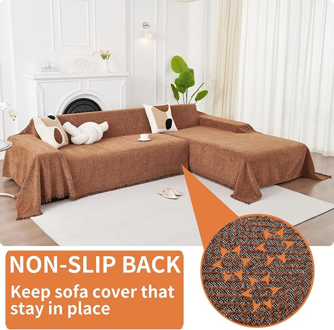 HAOMAIJIA Sectional Couch Covers L Shape 2 Pieces Washable L Shaped Couch Covers for Sectional Sofa Non Slip Couch Cover Blanket for Dogs Pet Friendly Furniture Protector (Brown, 71"x118" + 71"x118") - Image 3