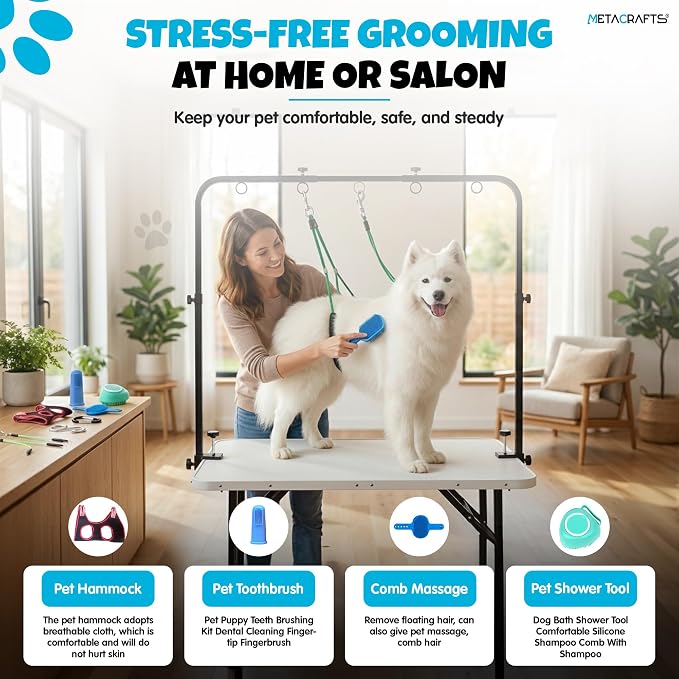 Dog Grooming Arm with Hammock – 42" Adjustable Dog Grooming Stand with Clamp for Table, Foldable Stainless Steel Grooming Arm with Dual Nooses, Ideal for Small and Large Dogs (Table Not Included) - Image 6