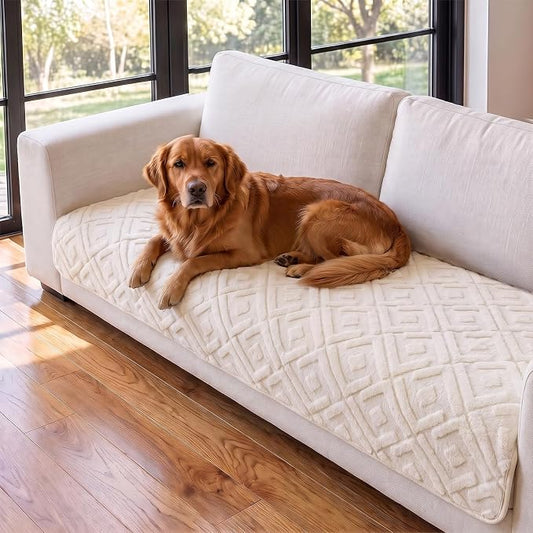 KRFOONN Couch Armrest Covers for Dogs Washable Plush Sofa Protector Beige by KRFOONN