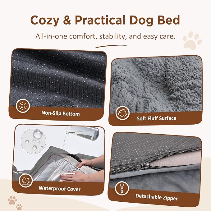 Comfort Expression Orthopedic Dog Bed for Extra Large Dogs with Bolster | Waterproof Dog Couch Bed with Washable Cover & Non-Slip Bottom, Supportive Egg Crate Foam XL Pet Bed, 45x35 Inch - Image 4