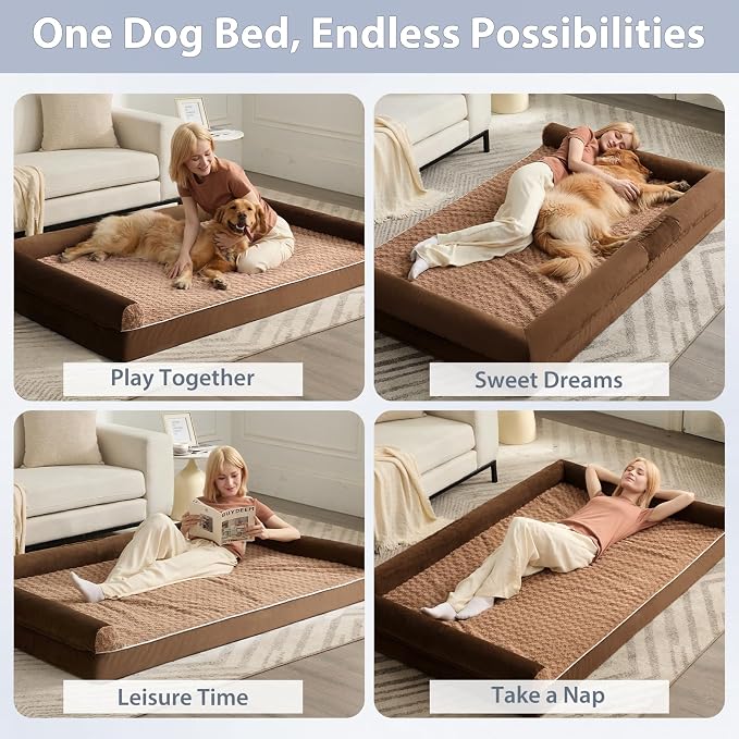 BFPETHOME Orthopedic Washable Human Dog Bed for Adult & Dog Cozy Sleep | Human Size Waterproof Big Soft Pet Couch Bed for Adult & Dogs Relax with Removable Cover Supportive Foam Brown 71x46 Inch - Image 4