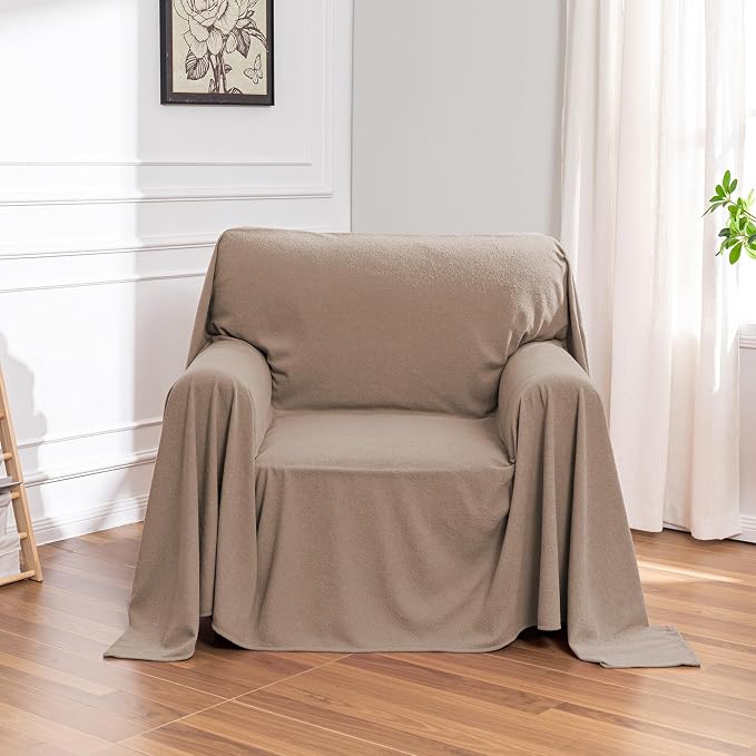 MEETSKY Small Couch Cover Oversized Armchair Sofa Covers Washable for Dogs Single Recliner Sofa Slipcover, Cat Scratch Proof Soft Sofa Throw Protector for Pets, 71" x 91", Khaki by MEETSKY