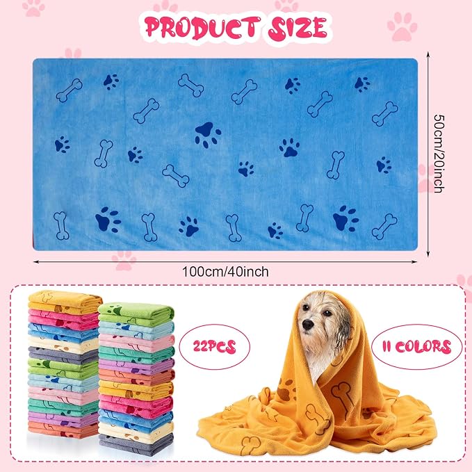 Tatuo 22 Pcs Dog Towels for Drying 20 x 40 Inch Pet Bath Towels Absorbent Microfiber Towel Quick Drying Puppy Bathing Supplies for Small Medium Large Dog Puppy Cat(Colorful,Bone Pattern) - Image 2