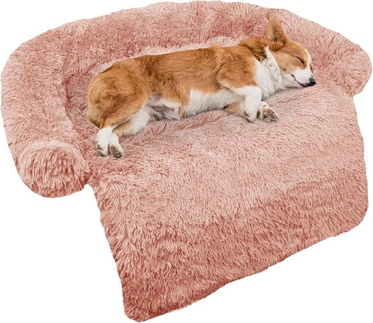 GGIB Calming Dog Bed Fluffy Plush Dog Mat for Furniture Protector with Removable Washable Cover for Large Medium Small Dogs and Cats (Medium, Pink) by GGIB