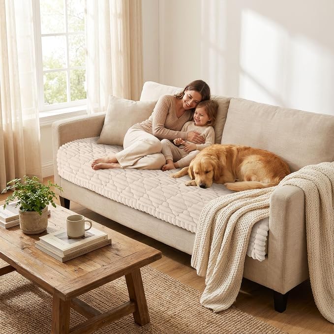 Smiry Couch Cover for Dogs Washable, Non Slip Fuzzy Pet Sofa Protector | Soft Thick Furniture Cover for Sofa, Loveseat and Sectional, Scratch & Pet Hair Resistant (Apricot, 35.4" x 88") - Image 2