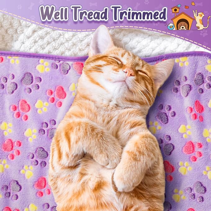 Tatuo 4 Pack Fleece Dog Blankets for Puppy Cats Multi-Size Sleep Mat for Pet Guinea Pig Soft Washable Warm Crate Bed Puppy Teething Toys Print Pattern Blanket Indoor(Purple,30 x 20.5 Inch,Paw) - Image 4
