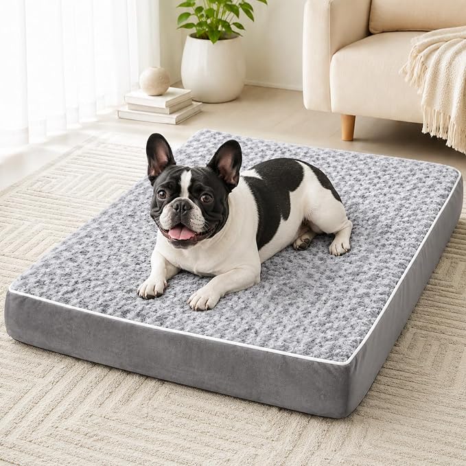 WNPETHOME Orthopedic Large Dog Bed, Large Waterproof Dog Bed with Removable Washable Cover & Anti-Slip Bottom,Egg Crate Foam Pet Bed Mat,Soft Rose Plush Pet Crate Mat by WNPETHOMEPETSHOME