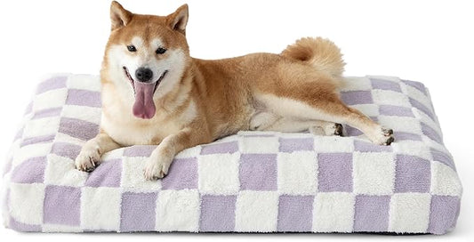 LE SURE Dog Beds Large Sized-Thick Shredded Chopped Foam Pet Bed as Gift for Indoor with Removable Cover, Cute Modern Fuzzy Plush & Anti Slip Bottom, Purple by Lesure