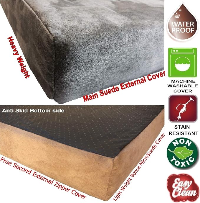 Dogbed4less Orthopedic Gel Memory Foam Pet Dog Bed, Waterproof Liner with External Microsuede Cover and Bonus Antislip Cover (Microsuede Gray, 37"X27"X4" Inches) - Image 3
