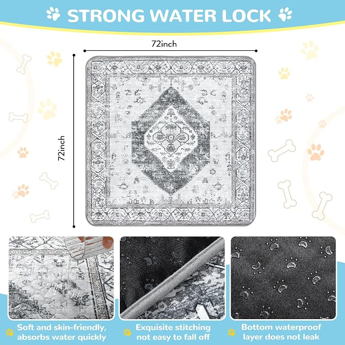 Lahome Extra-Large Washable Dog Pee Pads (72"x72") - Super Absorbent & Waterproof - Leakproof Reusable Mat for Playpens, Beds & Whelping, Convenient Cleanup,Gray - Image 7