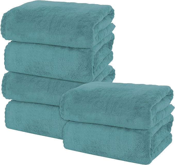 MOONQUEEN 6 Pack Premium Bath Towel Set - Quick Drying - Microfiber Coral Velvet Highly Absorbent Towels - Multipurpose Use as Bath Fitness, Bathroom, Shower, Sports, Yoga Towel (Teal) by MOONQUEEN