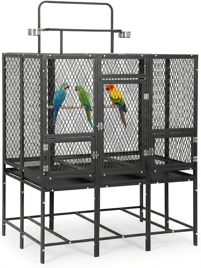 44" Carbon Steel Bird Flight Cage Detachable Playtop Indoor Outdoor | Heavy Duty Carbon Steel Flight Cage for Cockatiels, Parakeets, Conures & Lovebirds (Indoor & Outdoor Use) by WALNEST