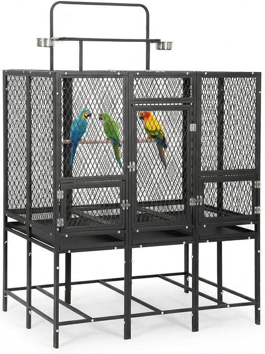 44" Carbon Steel Bird Flight Cage Detachable Playtop Indoor Outdoor | Heavy Duty Carbon Steel Flight Cage for Cockatiels, Parakeets, Conures & Lovebirds (Indoor & Outdoor Use) by WALNEST