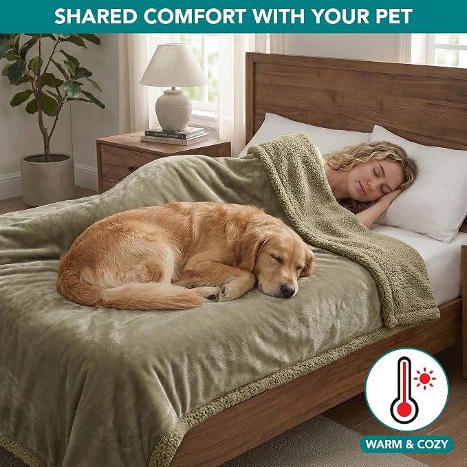 PetAmi Waterproof Dog Blanket for Couch, Extra Large 80x60, Pee Proof Sherpa Fleece Reversible Pet Throw, Furniture Protector for Bed Sofa Crate Kennel, Soft Washable Cover for Dog Cat, Taupe Sherpa - Image 4