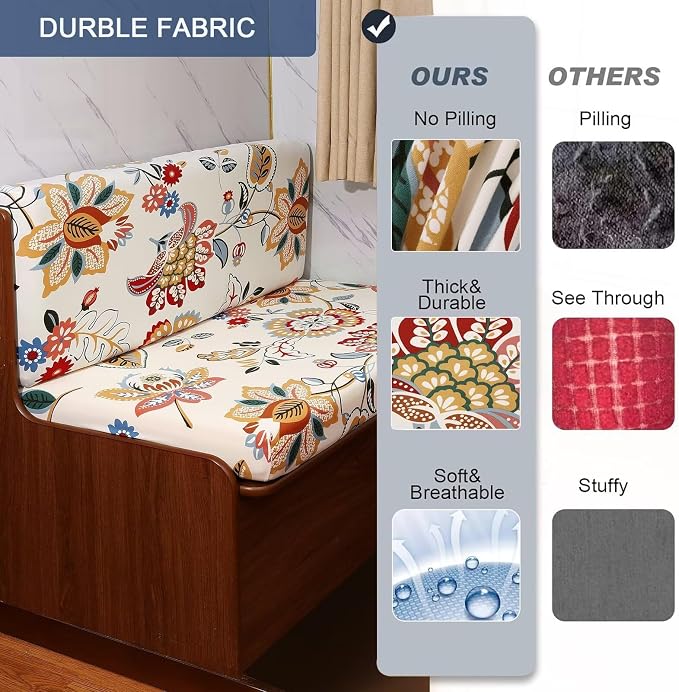NILUOH RV Dinette Cushion Covers,Stretch Camper Cushion Slipcovers Replacement Sofa Cushions Washable Loveseat Slipcovers for Travel Trailer Couch (2 Bench Cover & 2 Backrest Cover, Color29) - Image 4