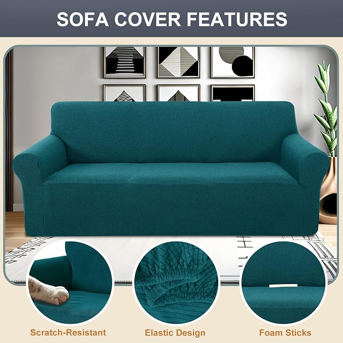 Stretch Couch Covers for Sofa Washable, Large, Blue | 3seat sofa covers for 3 cushion couch, Furniture Protector Couch Slipcover cubre sillones para sala for Kids, Dogs - Image 3